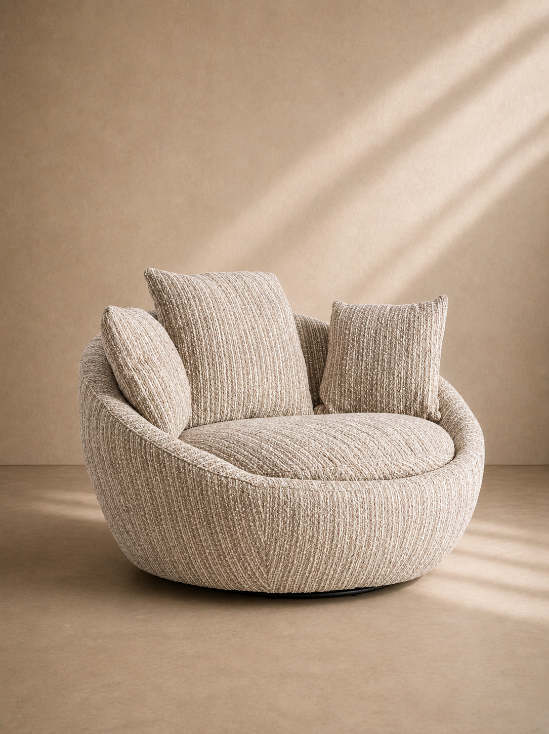 STORO - Sillón giratorio de diseño contemporáneo en tejido jaspeado beige, confort envolvente