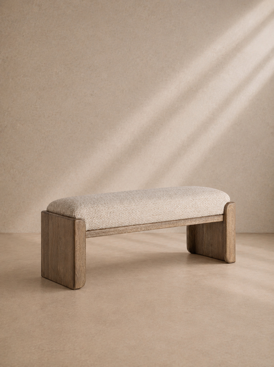 ALDO - Banc d’entrée / Bout de lit en bois de manguier et tissu effet jute 122 cm