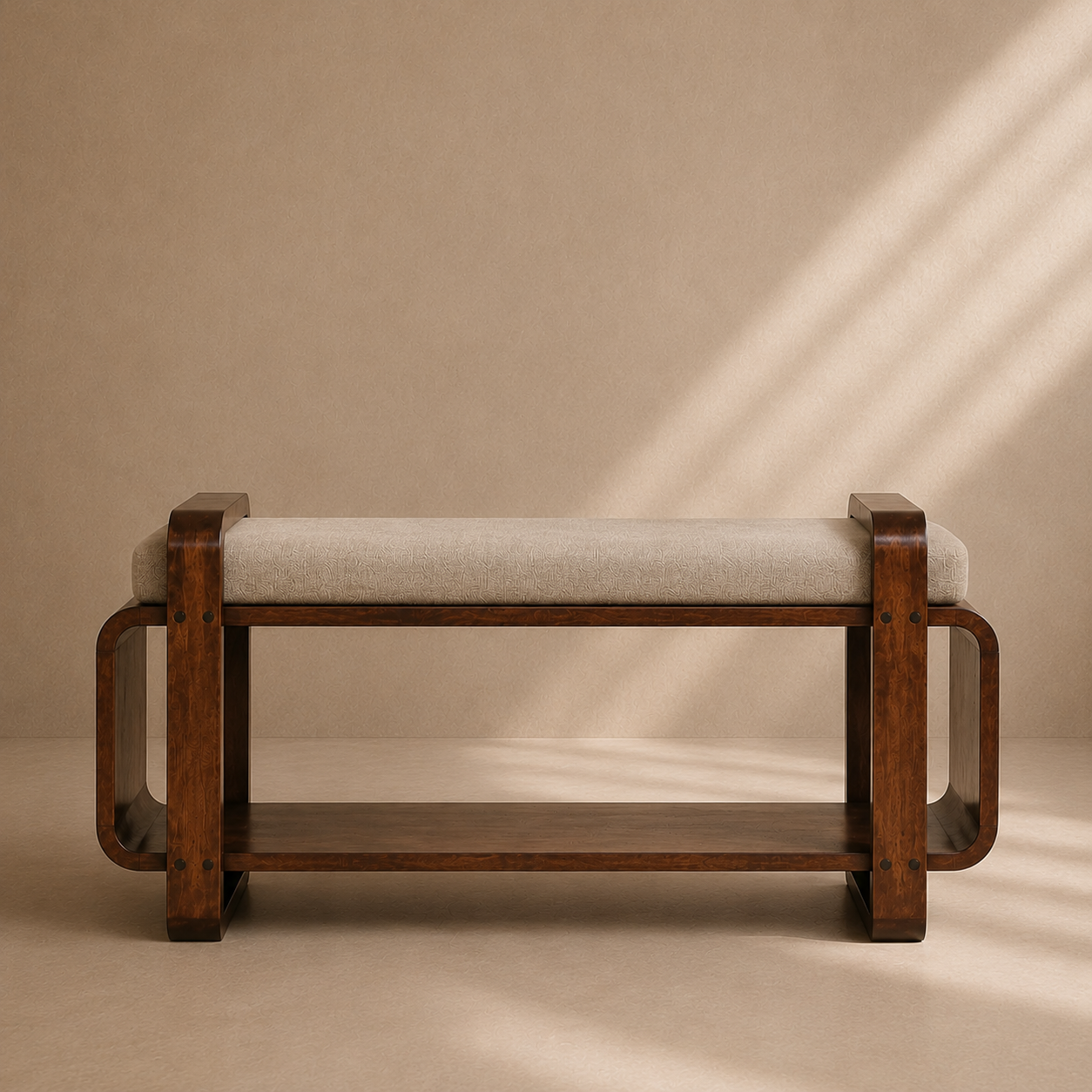 IRIS - Banc d’entrée design en bois massif avec assise en lin – Style Mid-Century