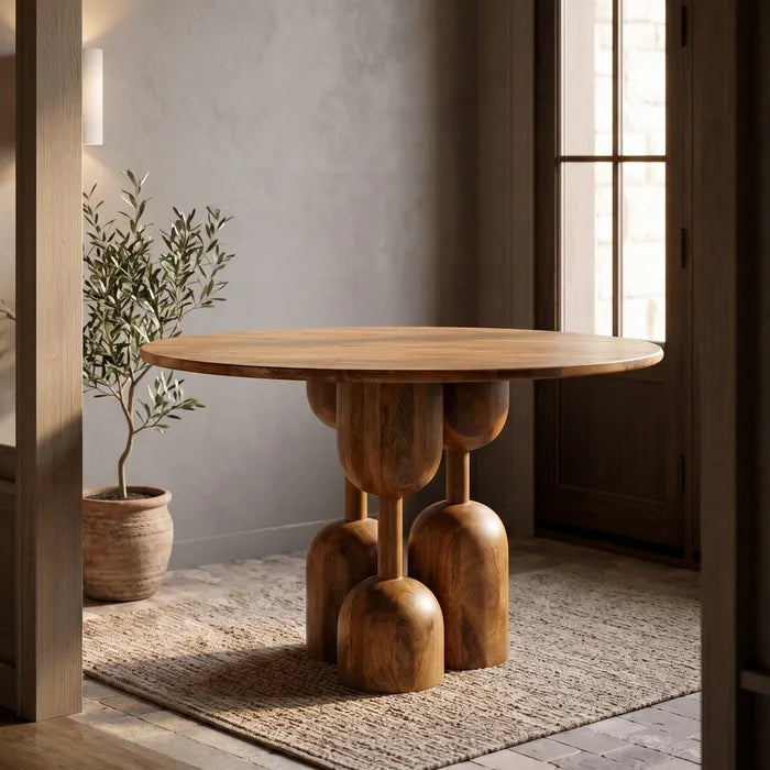 SABERO - Mesa de comedor redonda de madera de mango maciza 120 cm