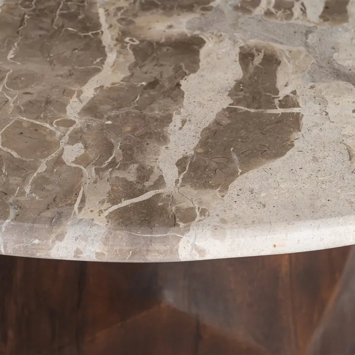 MURTOSA - Mesa de centro de madera y mármol para salón 90 x 90 x 40 cm