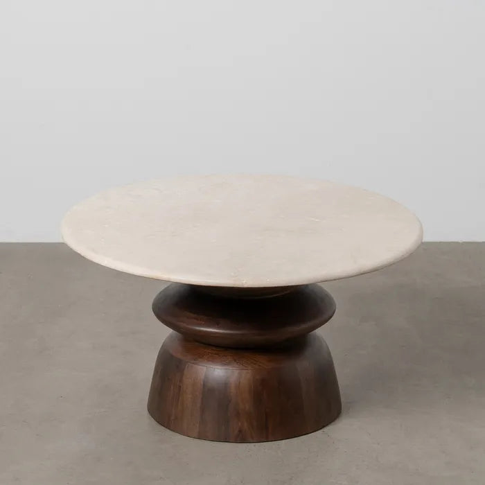 PORTEL - Mesa de centro de mármol/madera para salón 75 x 75 x 39 cm