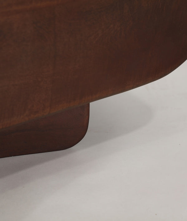 SINEU - Meuble TV en bois de manguier marron et travertin beige 200 cm