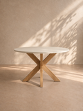 MAIRENA - Mesa de comedor redonda blanca 120 cm, patas de madera
