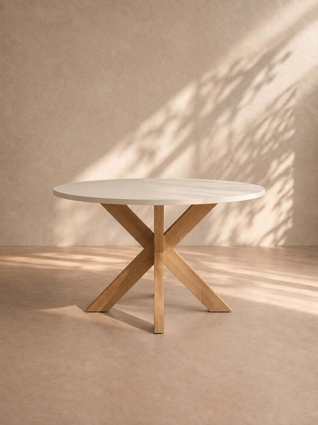 MAIRENA - Mesa de comedor redonda blanca 120 cm, patas de madera