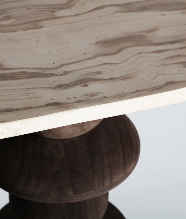 MASIAS - Consola de diseño en madera de mango y mármol beige 133 cm