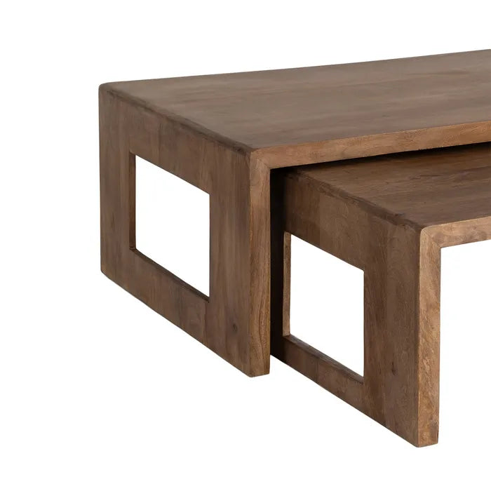LUCERAM - Conjunto de 2 mesas de centro pequeñas de madera de mango 140 x 70 x 40,50 cm