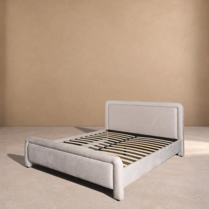AYLLÓN - Cama tapizada beige para colchón de 150 cm