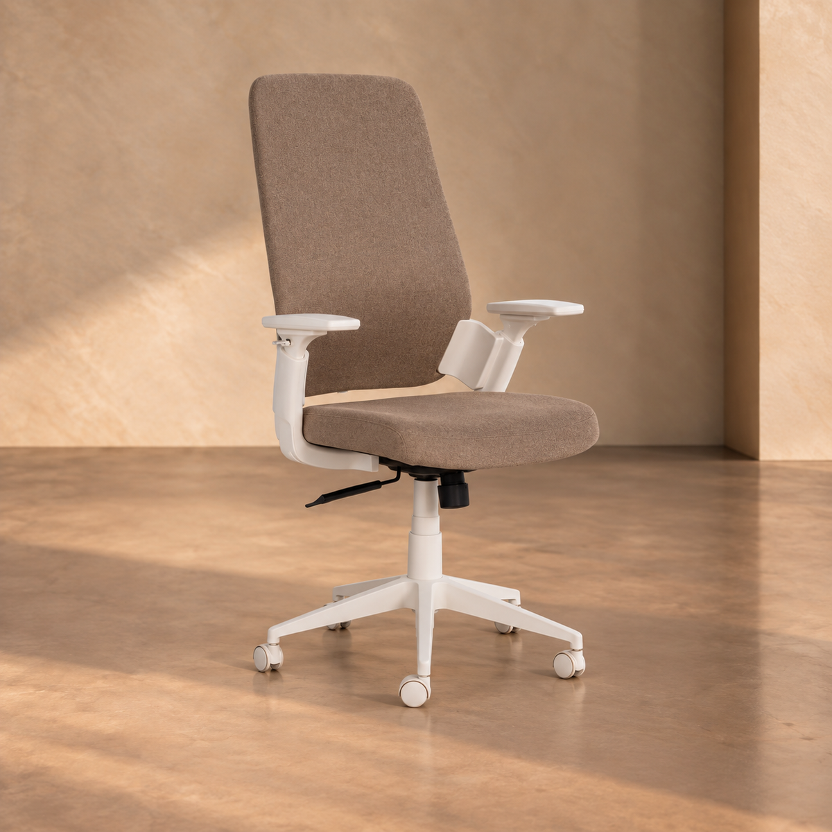 COLLIOURE - Silla de oficina con ruedas, tela color topo y metal, 67,5 × 62 × 114,5 cm