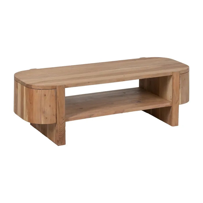 BERRE - Mesa de centro natural madera de acacia 120 x 50 x 40 cm