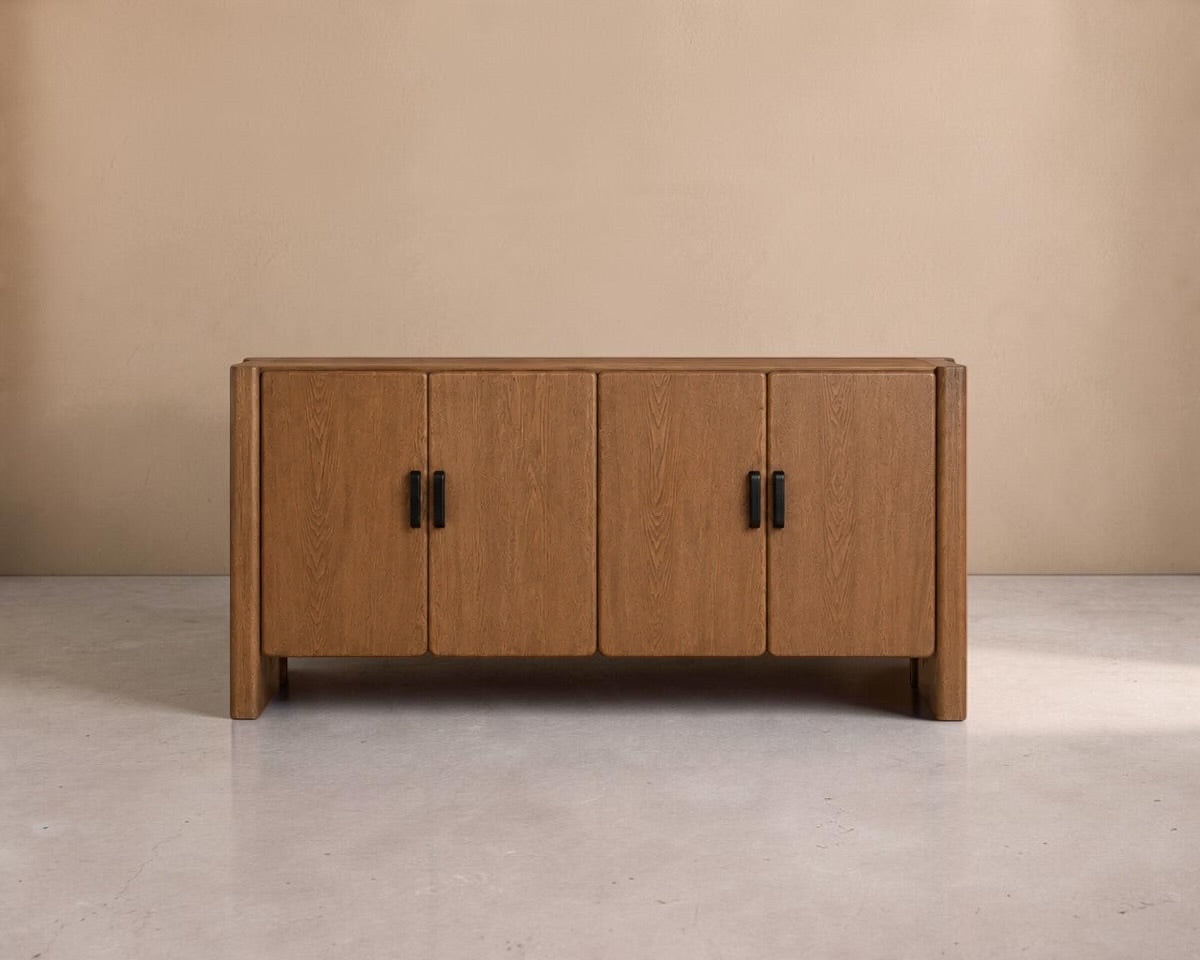 HEVINZ - Aparador de 160 cm em madeira de freixo castanho claro com design contemporâneo e grande capacidade de arrumação