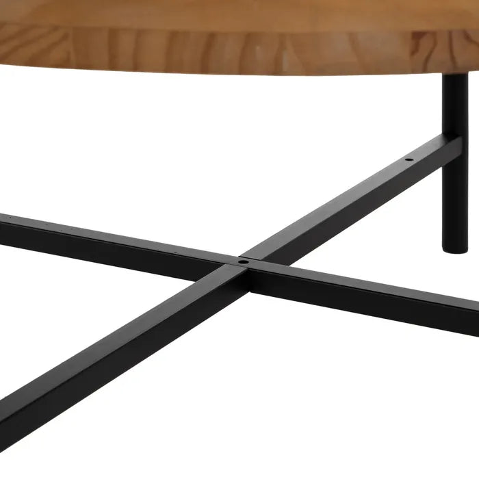 MONTSEL - Mesa de centro en metal y madera, acabado natural y negro, 89 x 89 x 42,50 cm