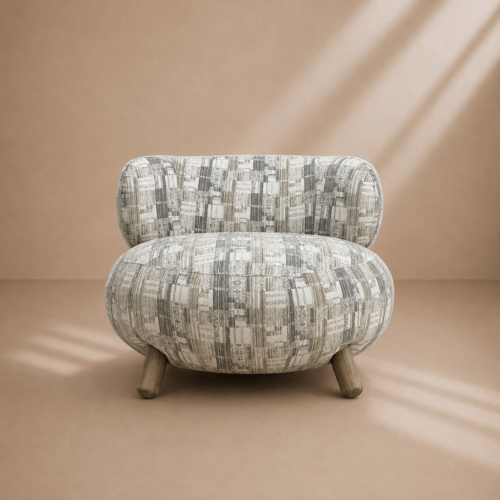 CLARET - Fauteuil design en tissu imprimé ethnique – Confort enveloppant et style contemporain
