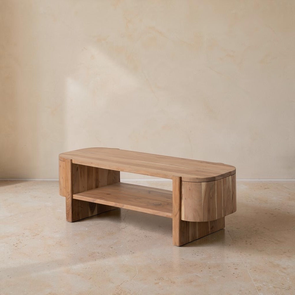 BERRE - Mesa de centro natural madera de acacia 120 x 50 x 40 cm