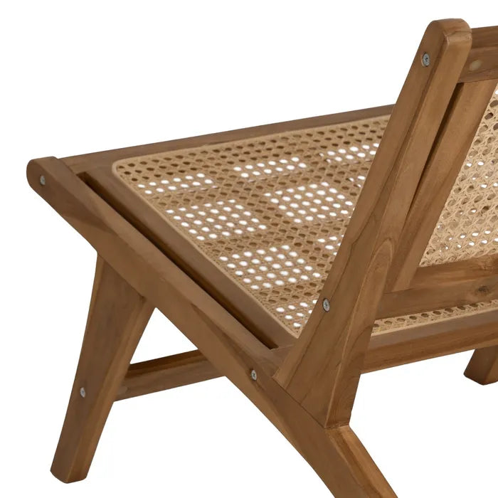 CASTELNOU - Sillón de madera natural con respaldo de ratán trenzado