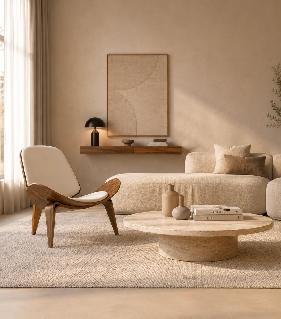 HITA - Fauteuil design en bois courbé et similicuir blanc