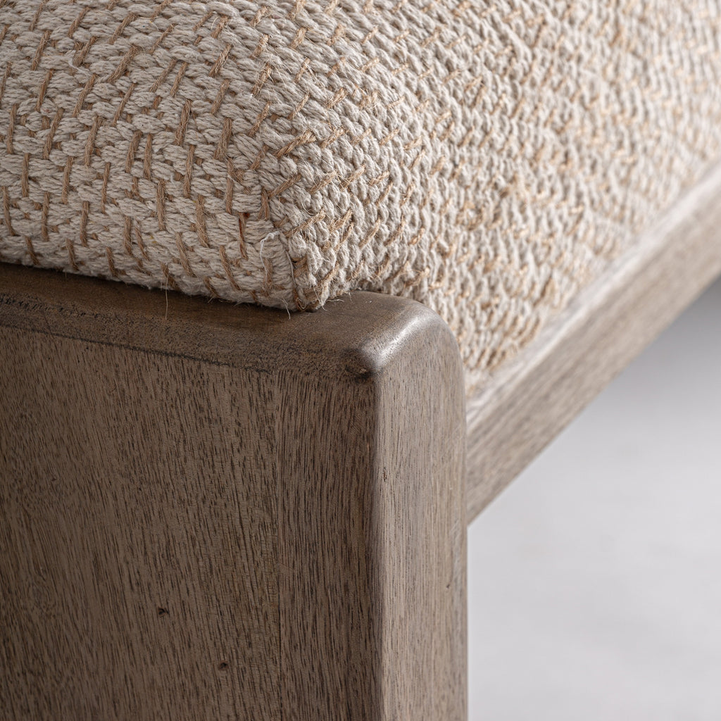 ALDO - Banc d’entrée / Bout de lit en bois de manguier et tissu effet jute 122 cm