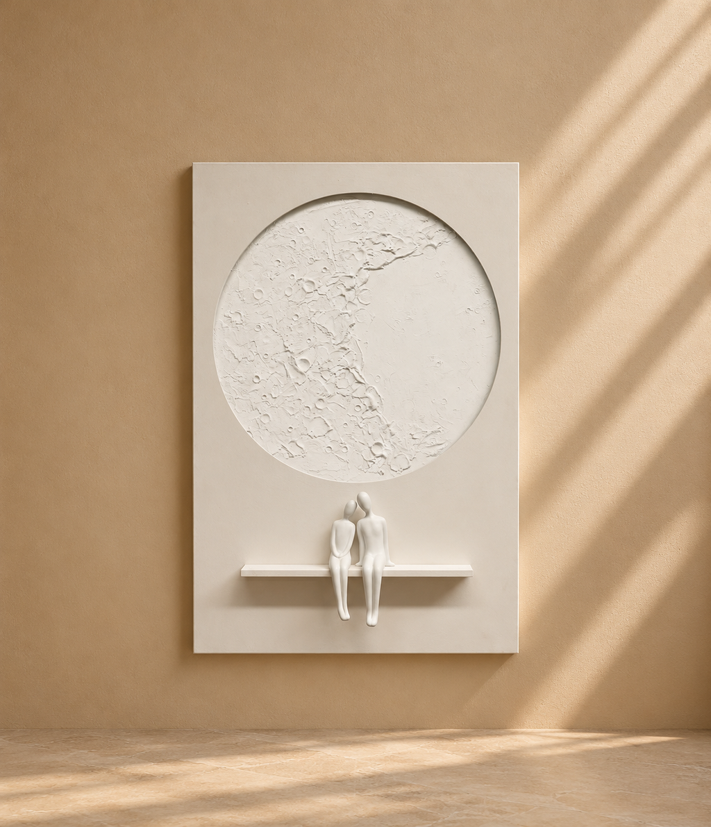 MORLA - Cuadro Bajo la Luna 100 % óleo LED en relieve 80x120 cm