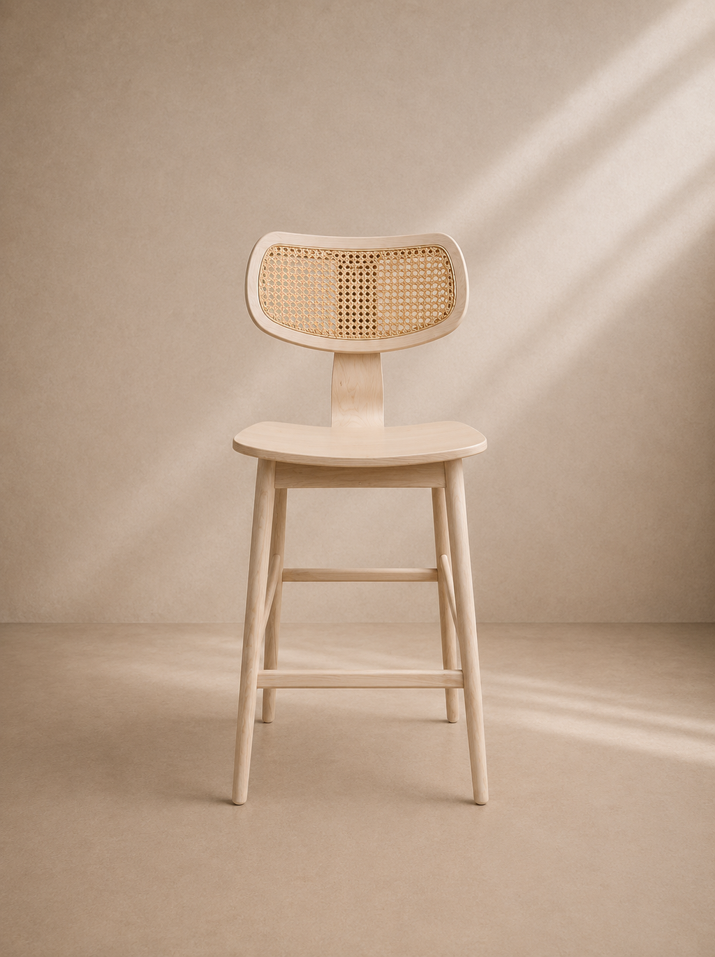 MILU - Tabouret de bar design en bois naturel et cannage 69 cm
