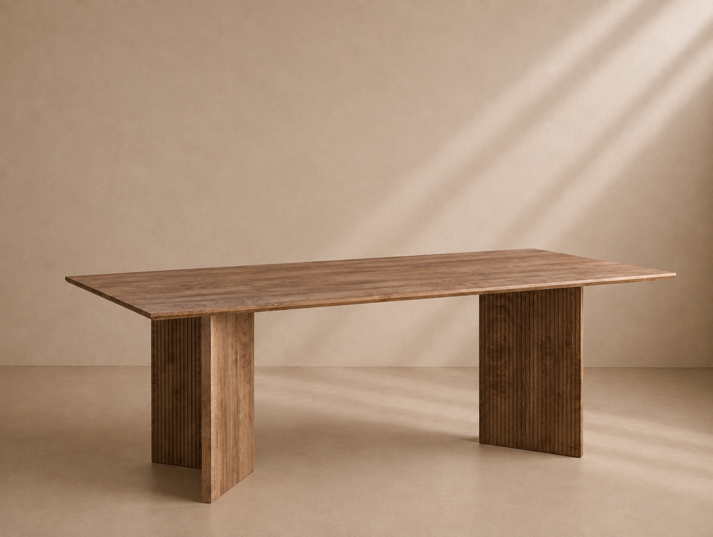 GALVEZ - Mesa de comedor de madera natural con patas en V 200 x 100 cm
