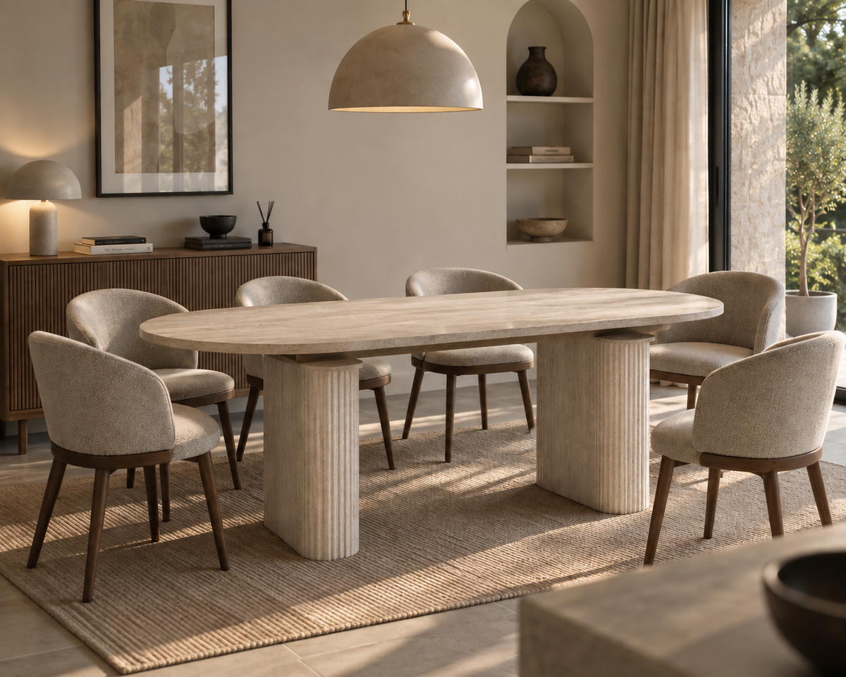 ALBESA - Mesa de jantar extensível efeito travertino 180/220 cm – Oval moderna