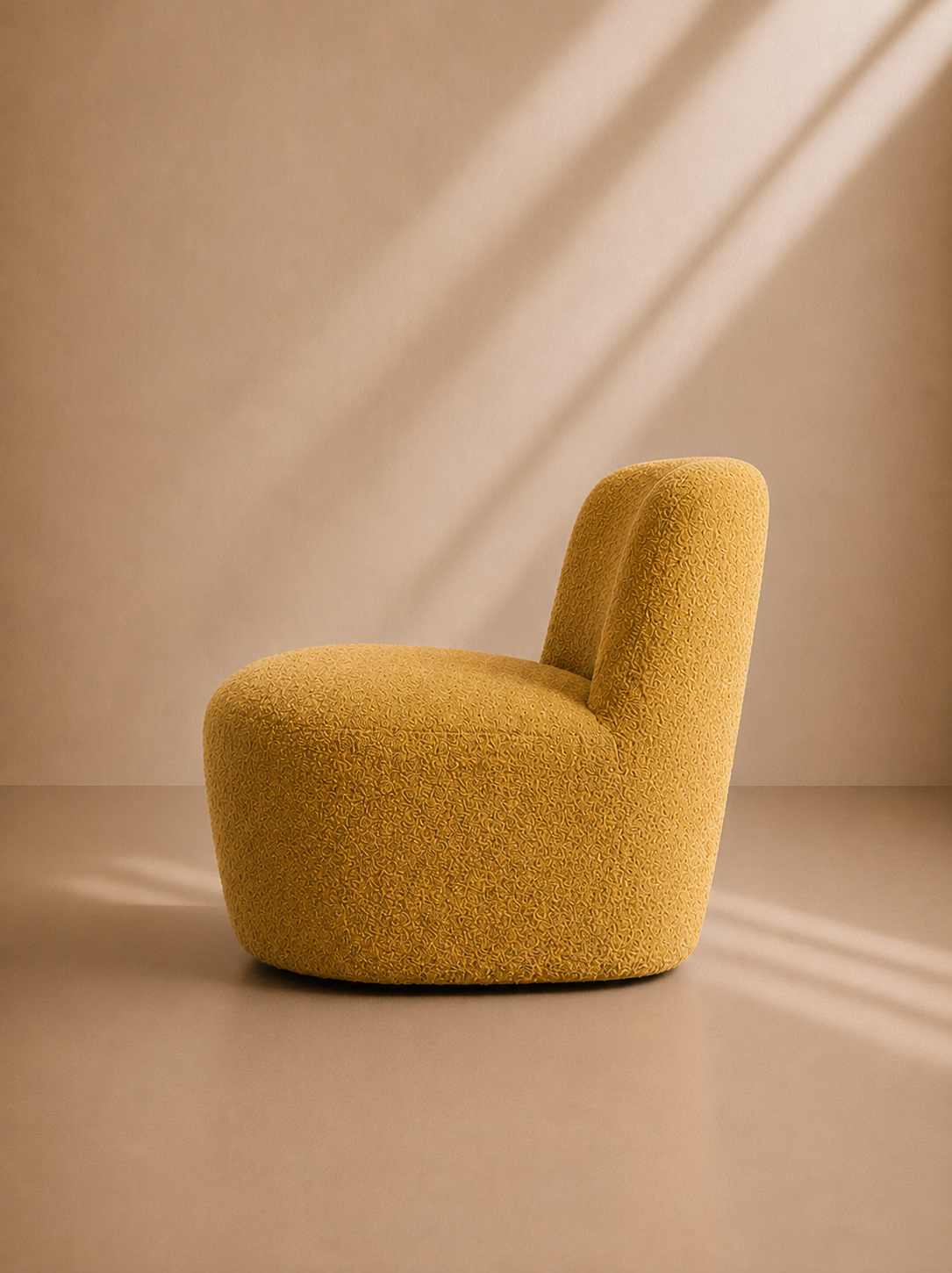 LOURO - Fauteuil design en bouclette jaune moutarde - pour salon, hôtel, réception