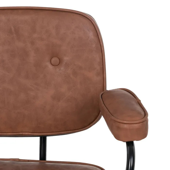 L'ESCALA - Silla de oficina con ruedas en piel sintética color camel y metal 56 × 56 × 92 cm
