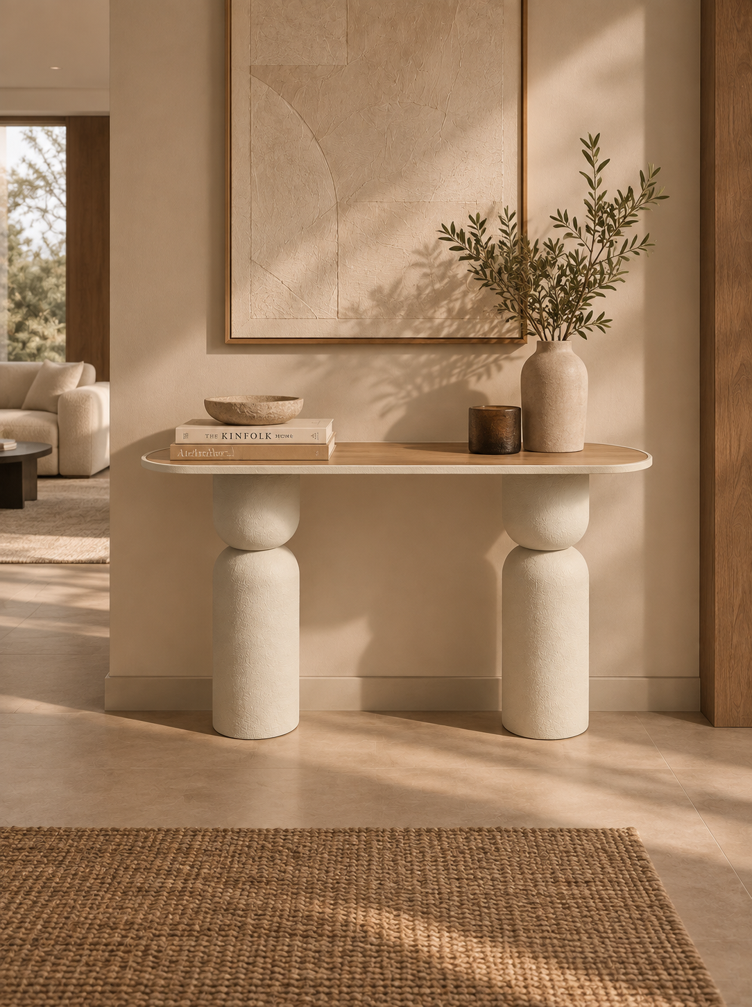 VALER - Consola de madera y metal beige 120 cm – Diseño contemporáneo