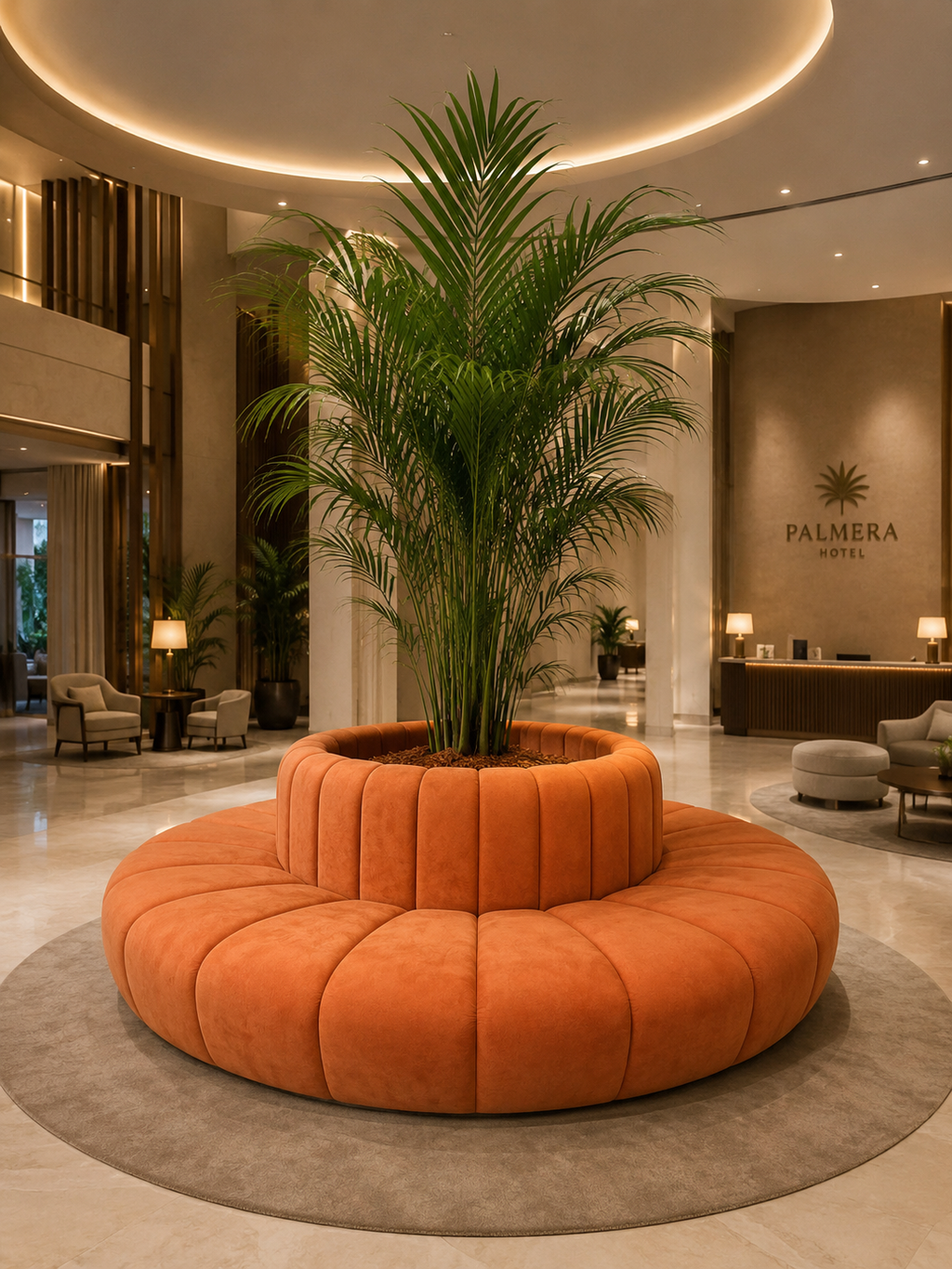USCI - Sofá circular de diseño Ø300 cm de terciopelo – Sofá redondo de lujo para hotel, vestíbulo, salón, restaurante y zona de recepción