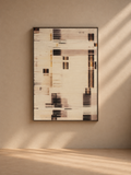 TAVIR - Cuadro abstracto de hilo textil blanco, marrón y negro con marco 70x100 cm