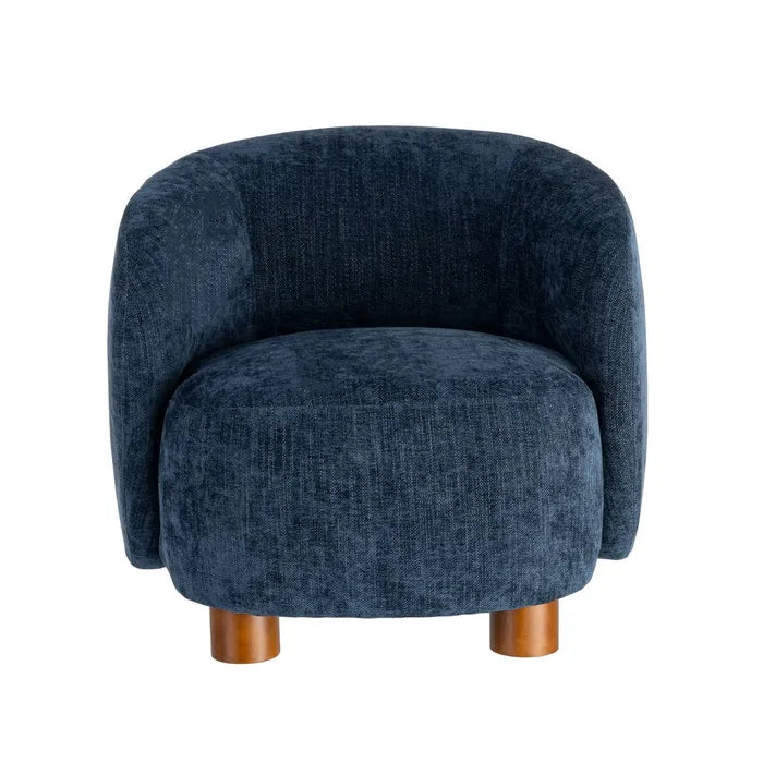 ULLASTRET - Sillón azul de tela y patas de madera de caucho