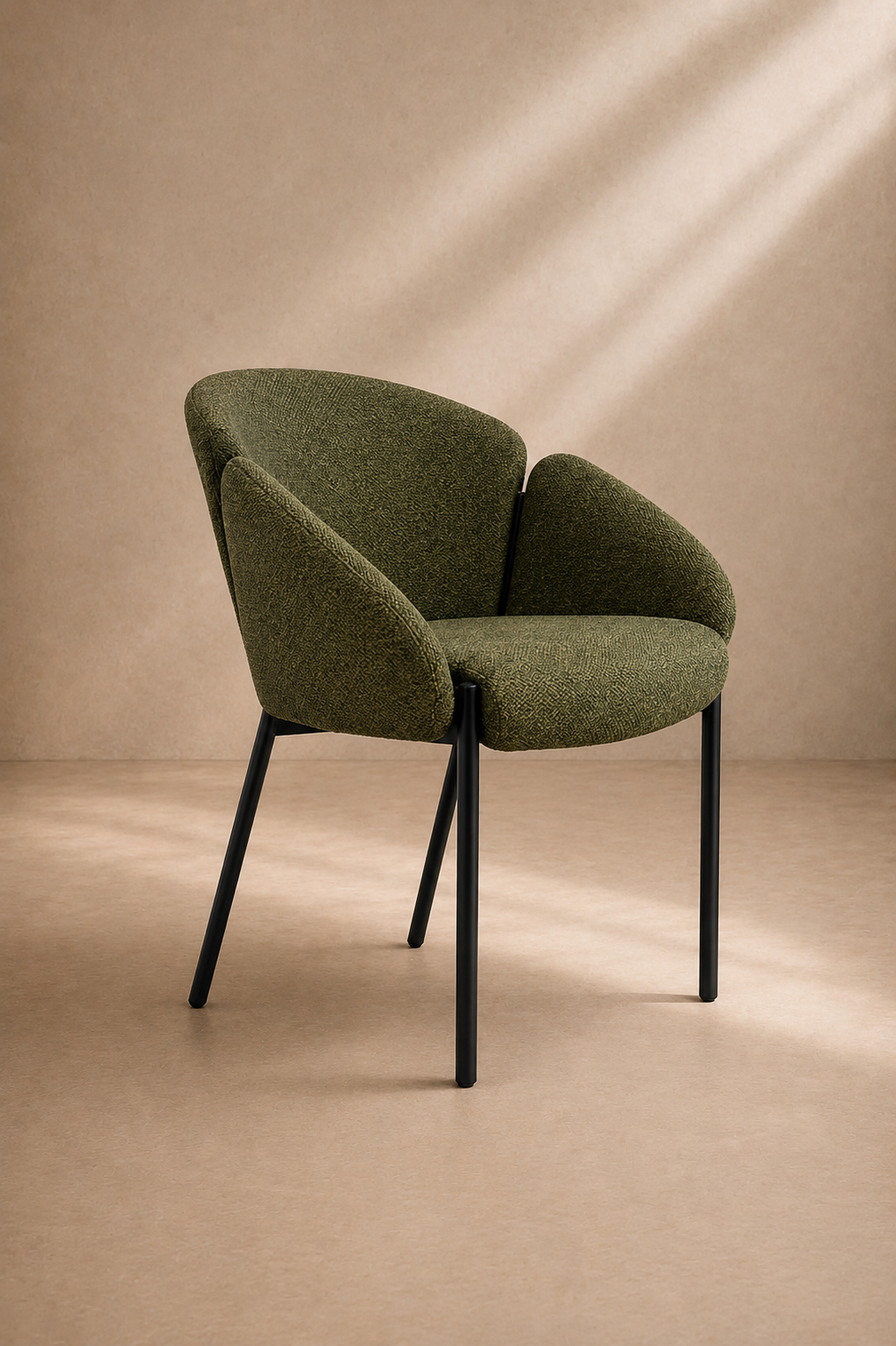SIDNA - Fauteuil de salle à manger design en chenille vert forêt avec pieds métalliques noirs - salles de réunion, bureaux, hôtels