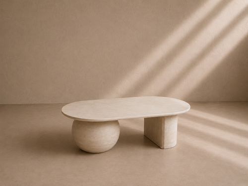 BATEA - Mesa de centro de design em madeira de mangueira e mármore natural 120 x 60 cm