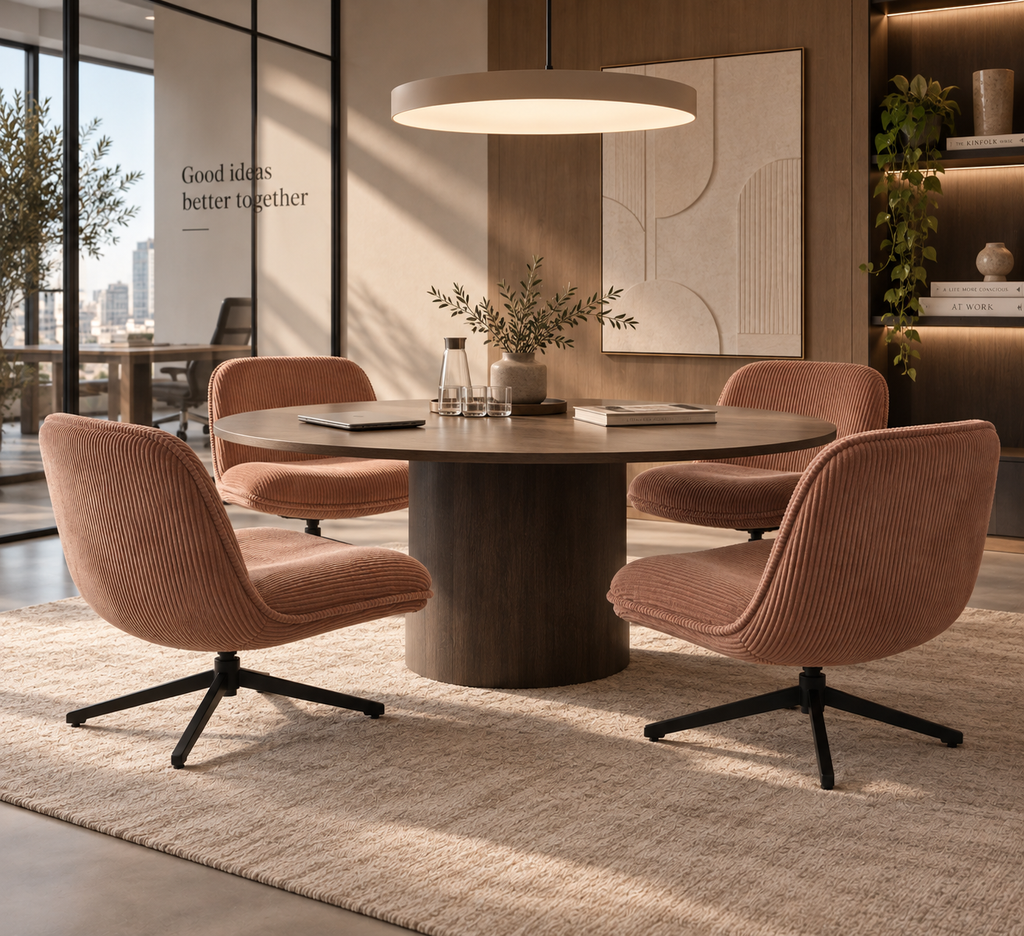 SUANO - Fauteuil pivotant en tissu côtelé terracotta – Design et confort