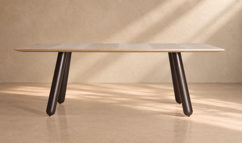 GARCIEZ - Mesa de comedor 220 x 95 cm de madera marrón claro y metal