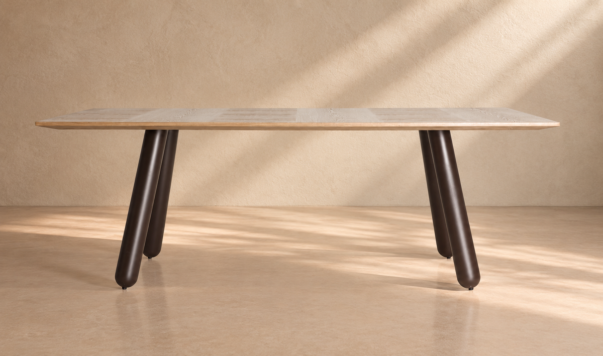 GARCIEZ - Mesa de comedor 220 x 95 cm de madera marrón claro y metal
