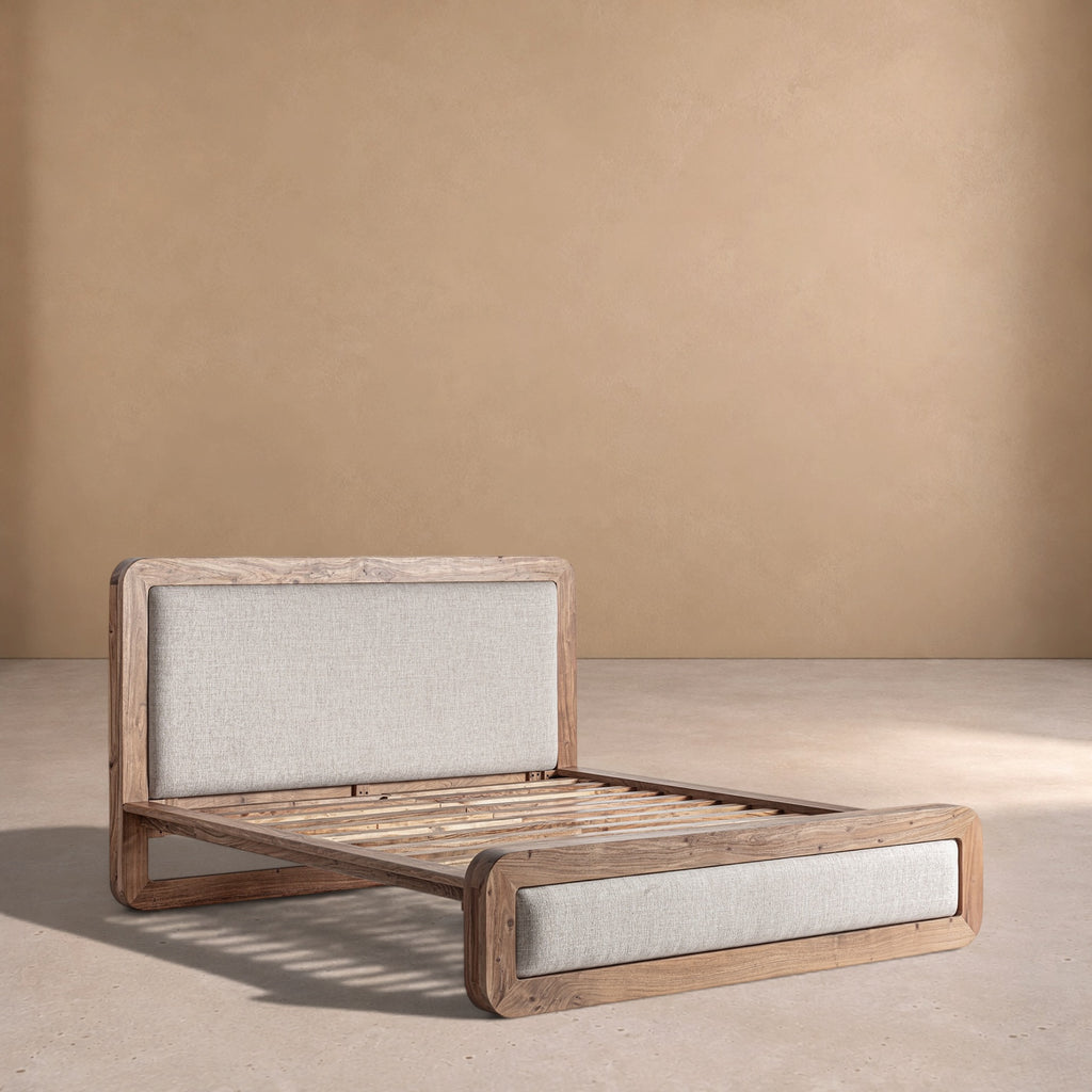 BELVER - Cama capitoné beige 220 x 200 cm