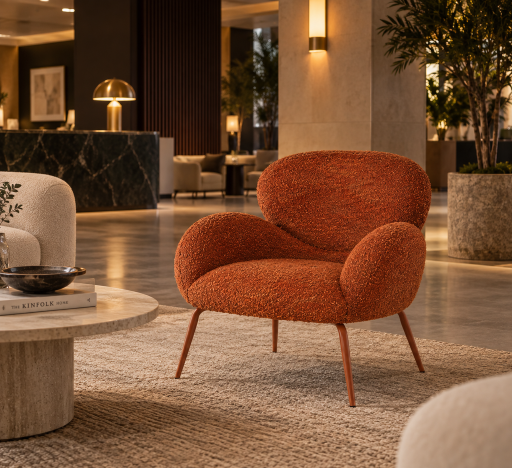 ALEAS - Fauteuil lounge en tissu orange – Design contemporain