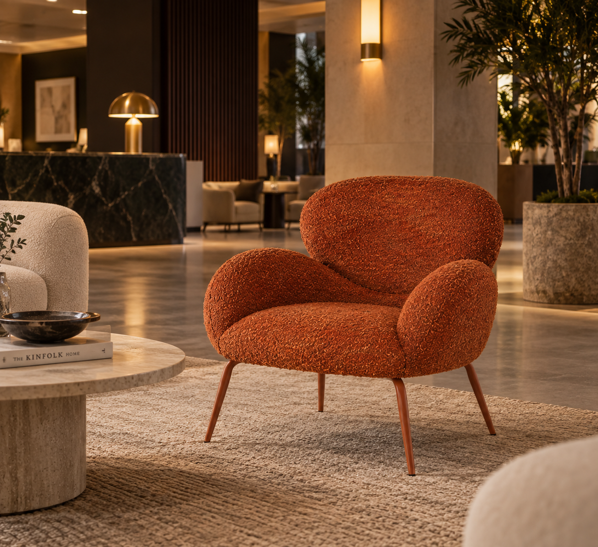 ALEAS - Fauteuil lounge en tissu orange – Design contemporain