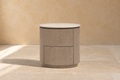 INCIO - Table de chevet ovale 2 tiroirs en frêne lavé et Silestone