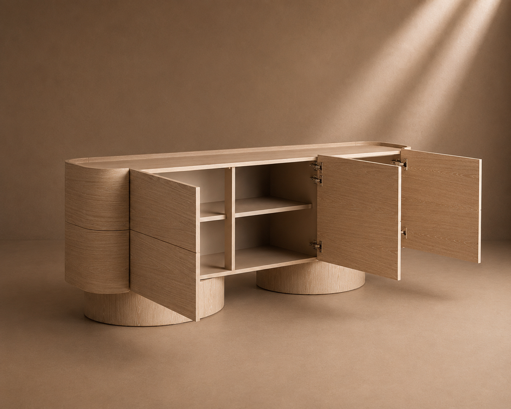 REUS - Buffet design en placage de chêne crème 220 cm