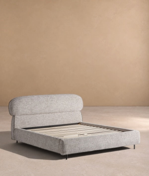 RUESTA - Cama tapizada gris texturizado 187 x 231 cm