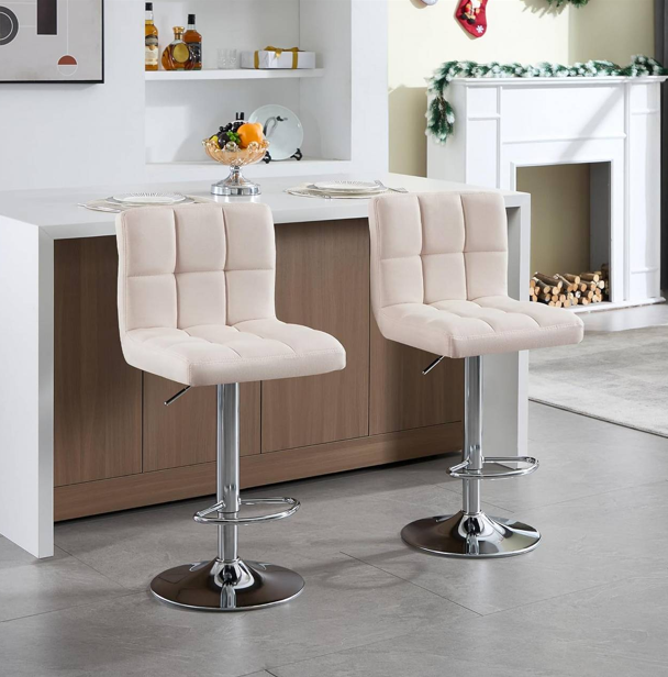 IVORY - Juego de 2 taburetes de bar blanco / beige