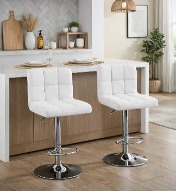 IVORY - Juego de 2 taburetes de bar blanco / beige