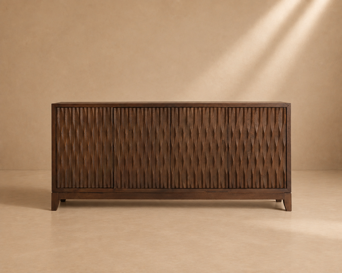 ISAR - Buffet en bois de manguier marron 4 portes 170 cm