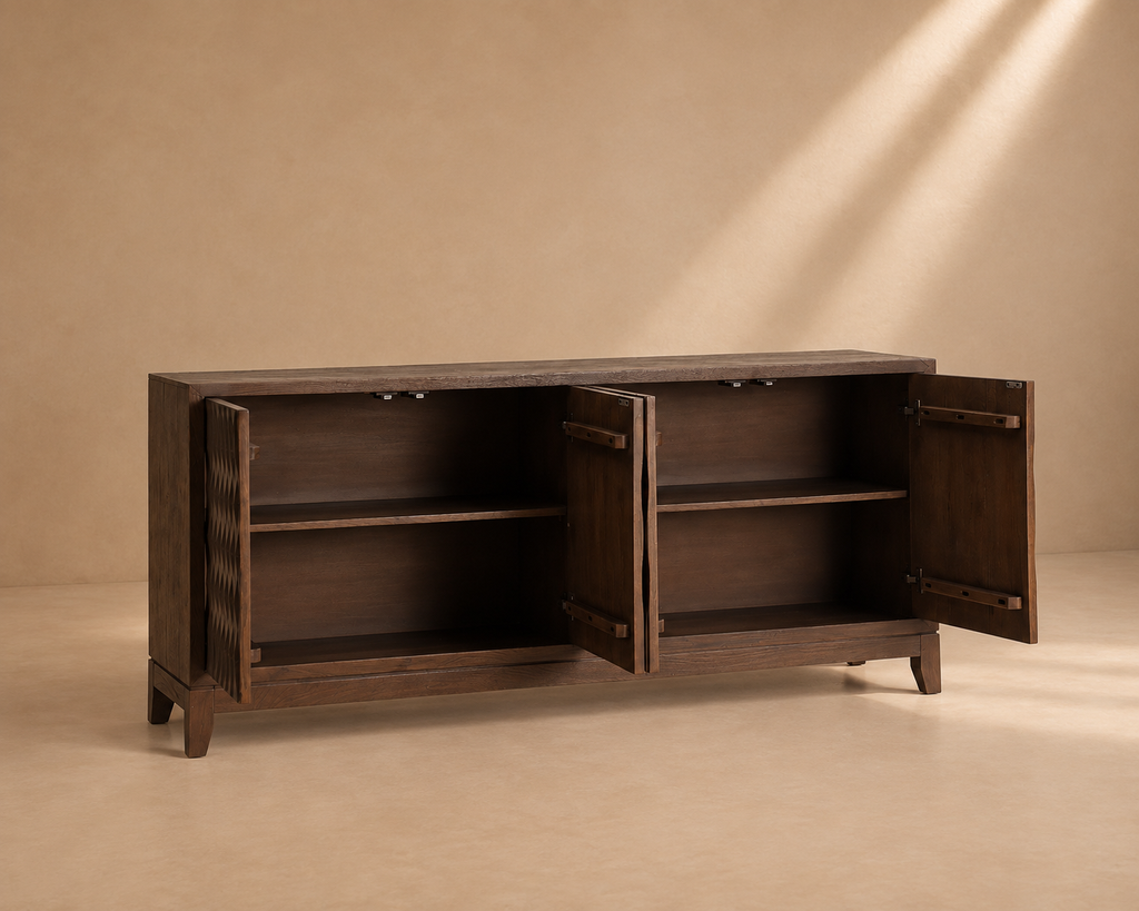 ISAR - Buffet en bois de manguier marron 4 portes 170 cm