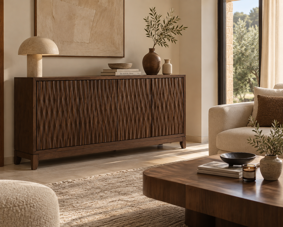 ISAR - Buffet en bois de manguier marron 4 portes 170 cm