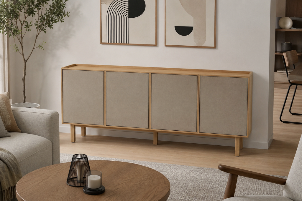 CHAVIN - Buffet scandinave en bois et tissu 180 cm