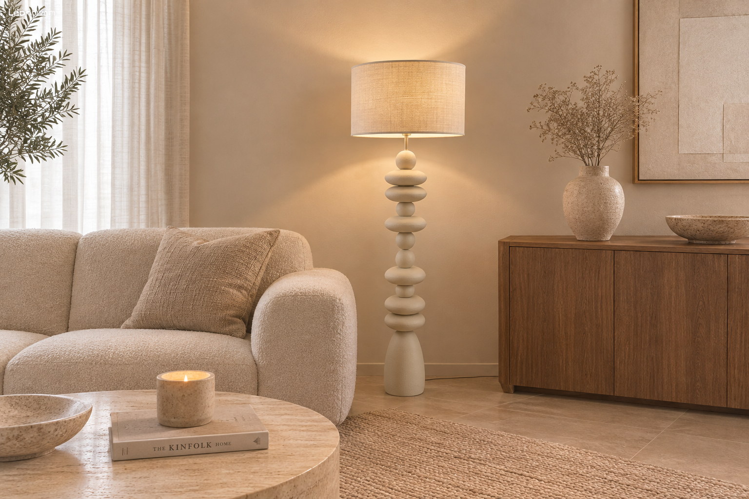 BULNES - Lampadaire sculptural beige 140 cm