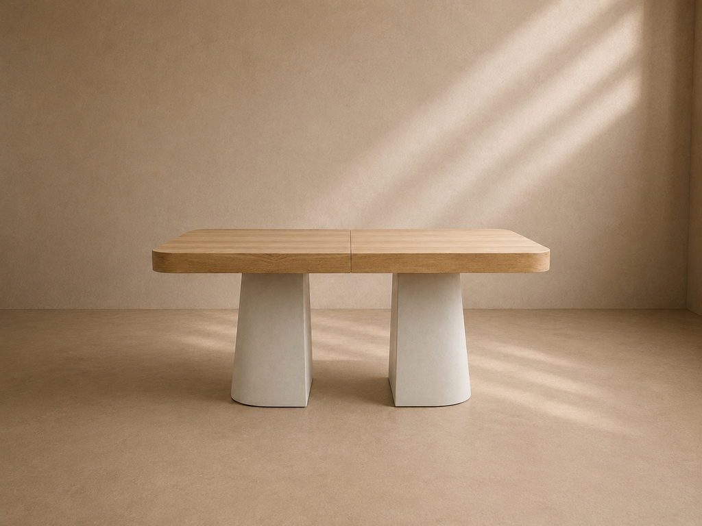MUNERA - Mesa de jantar extensível em madeira natural e pés metálicos cor toupeira 160/200/240 x 90 cm